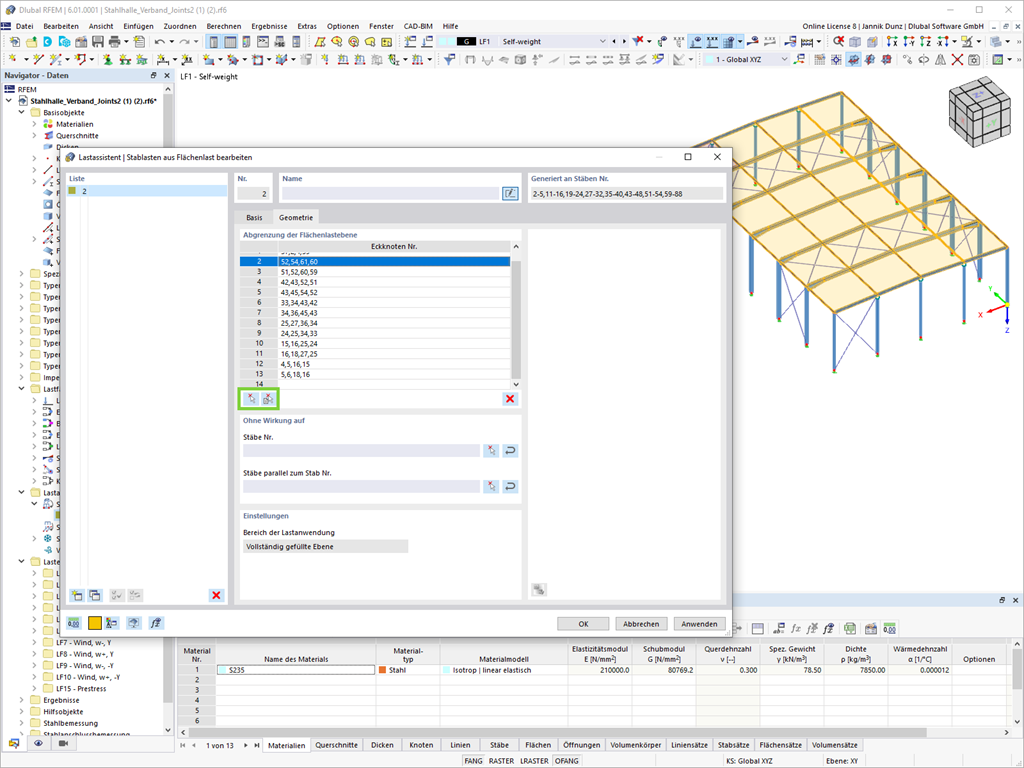 Verallgemeinerter Lastassistent zur Ermittlung von Stablasten aus Flächenlasten