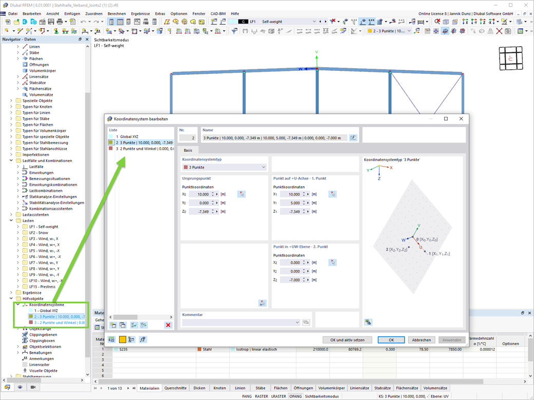 Globale Organisation von benutzerdefinieren Koordinatensystemen