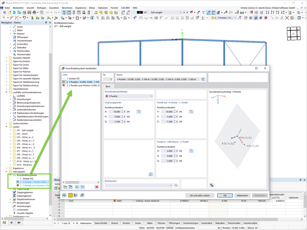 Globale Organisation von benutzerdefinieren Koordinatensystemen