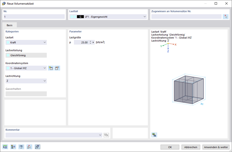 Dialog 'Neue Volumensatzlast'