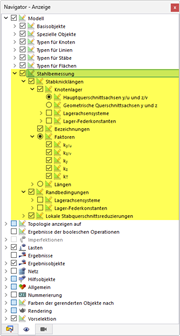 Anzeigemöglichkeiten für Bemessungseigenschaften von Stäben