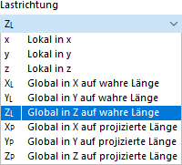 Lastrichtung auswählen