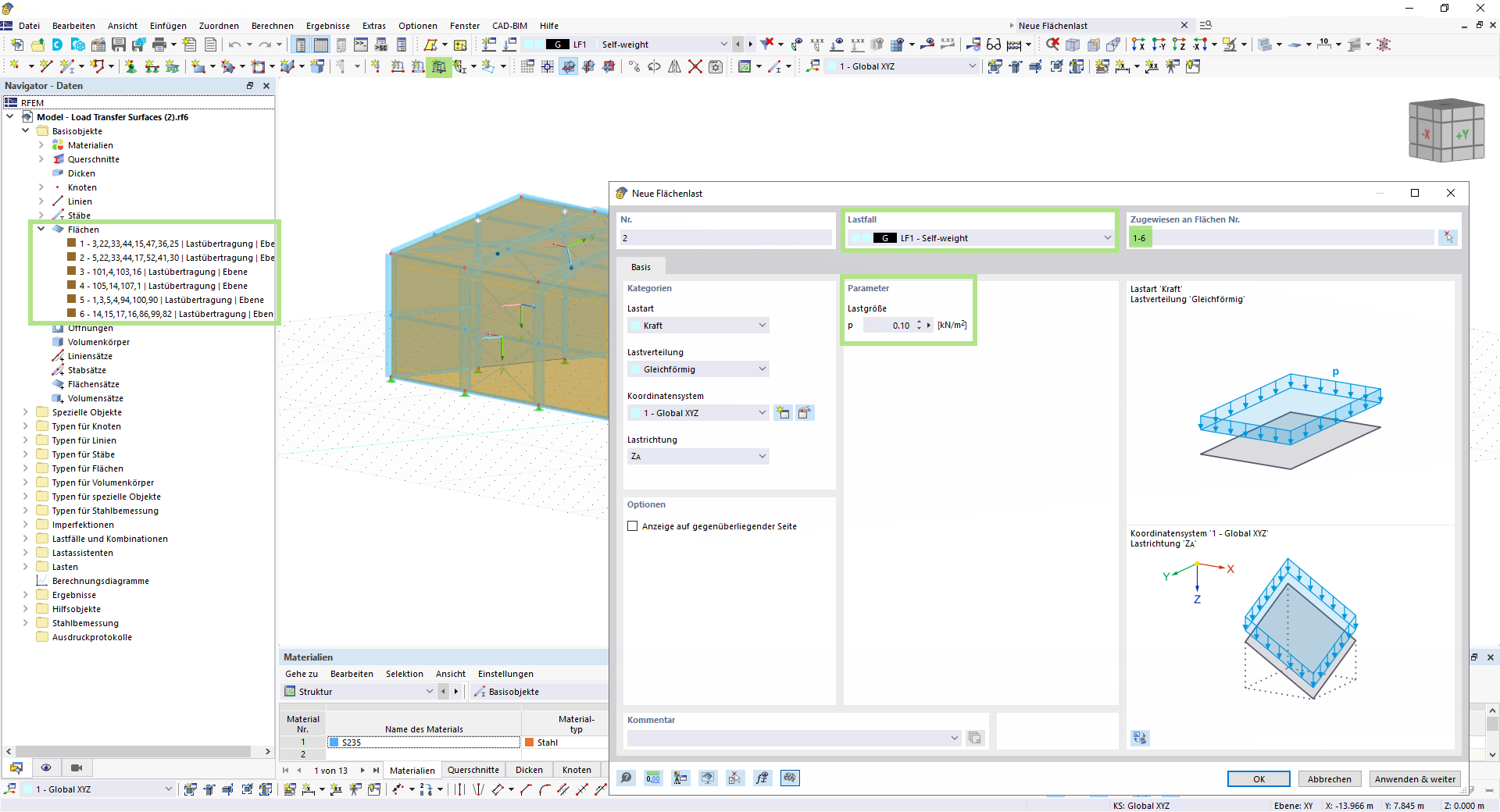 Lastansatz mittels Lastübertragungsflächen