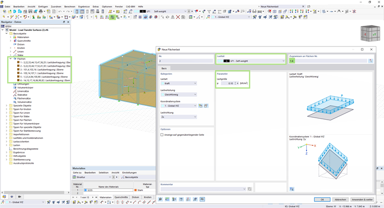 Lastansatz mittels Lastübertragungsflächen