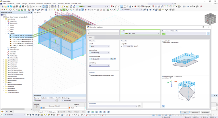 Schneelast mittels Lastübertragungsflächen