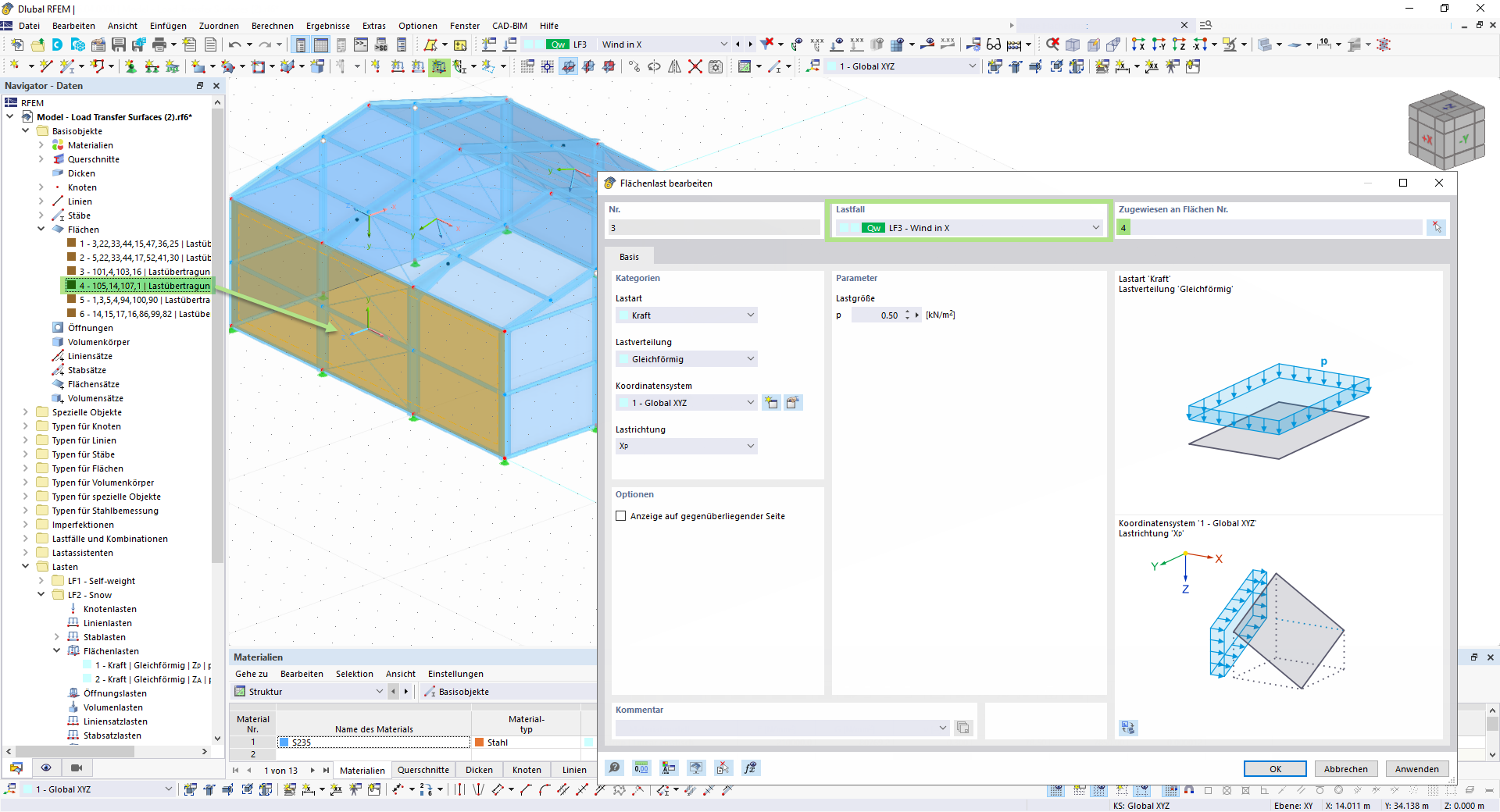 Windlast mittels Lastübertragungsflächen