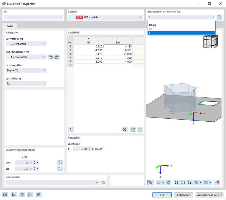 Dialog 'Neue freie Polygonlast'