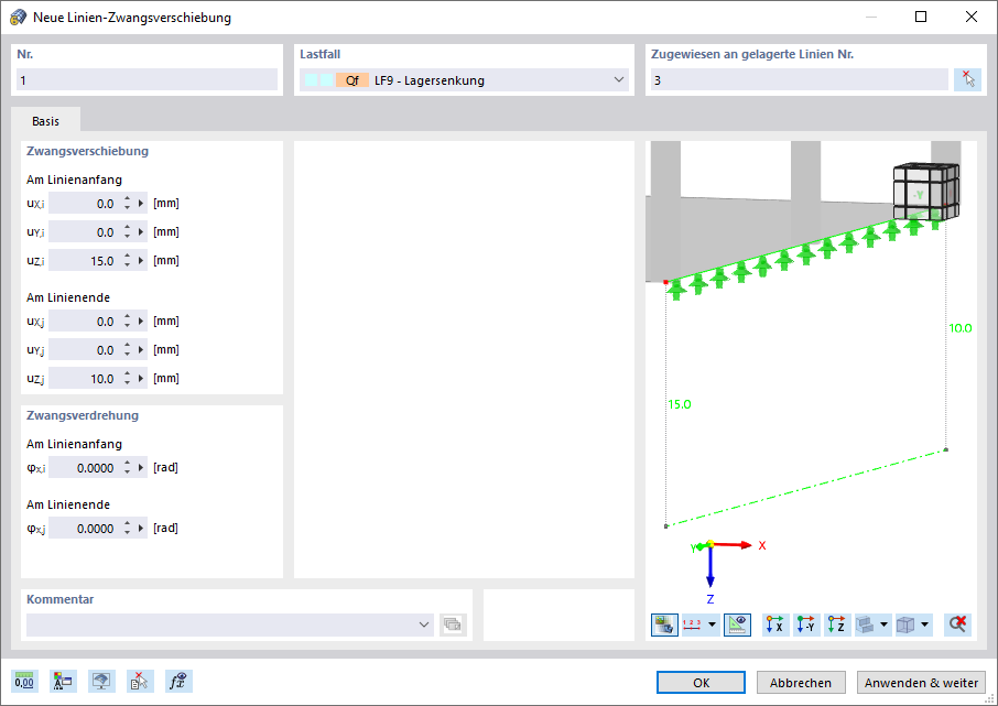 Dialog 'Neue Linien-Zwangsverschiebung'