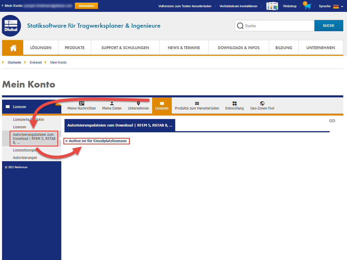 FAQ 005107 | Wo kann ich im Web meine RFEM/RSTAB-Autorisierungsdatei herunterladen?