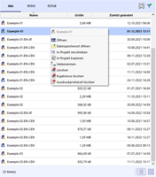 Modelle in Listenansicht mit Modell-Kontextmenü