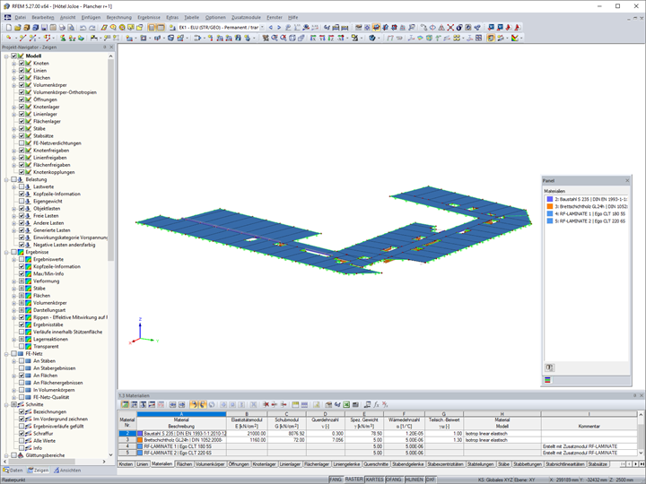 RFEM-Modell eines Holzfußbodens im Hotelgeschoss