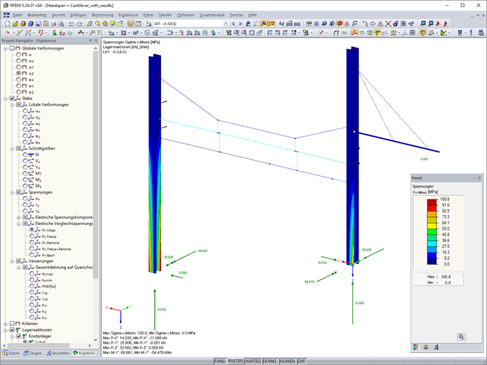 von-Mises-Spannungen im Oberleitungsmodell (© SDEA Engineering Solutions - Spanien)