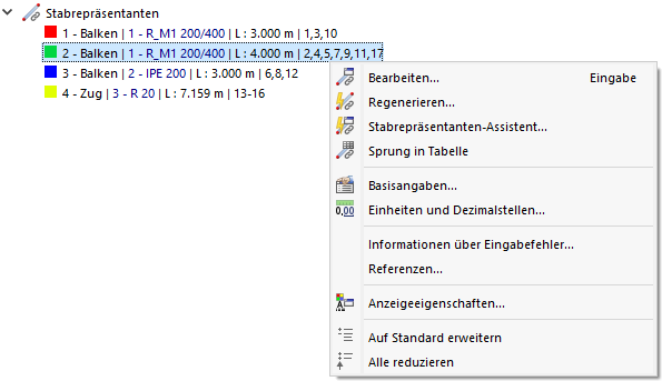 'Stabrepräsentanten'-Kontextmenü
