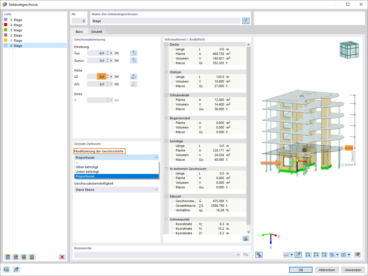 Änderung der Geschosshöhe