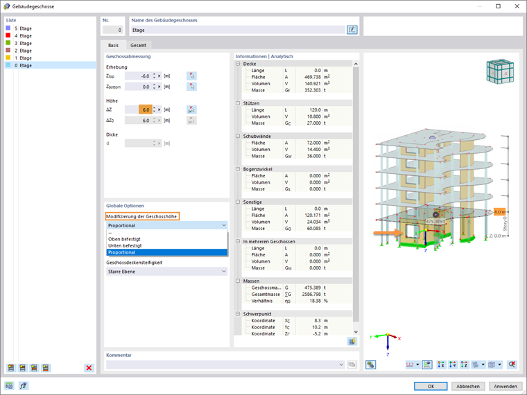 Änderung der Geschosshöhe