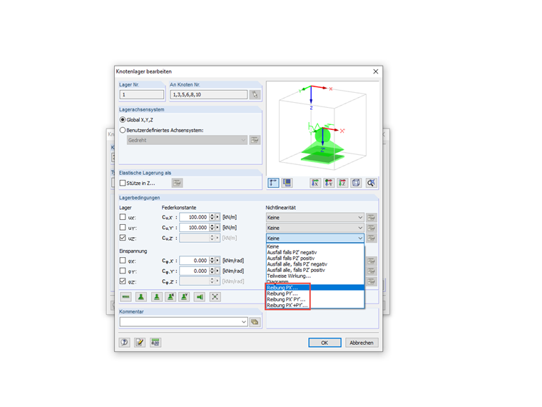 FAQ 003537 | Kann man in RFEM oder RSTAB an einem Knotenlager auch Reibung berücksichtigen?