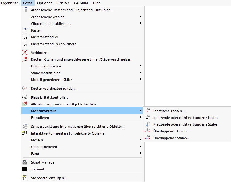 Funktionen der Modellkontrolle aufrufen