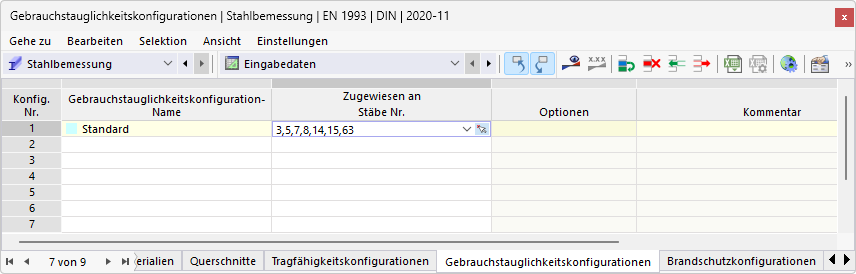 Konfiguration für Gebrauchstauglichkeit ausgewählten Stäben zuweisen