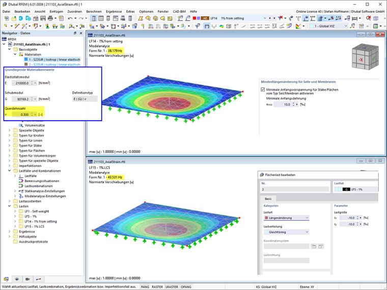 FAQ 005126 | Warum unterscheiden sich die Ergebnisse in der Modalanalyse zwischen Anfangsvorspannung und einer Flächenlast?