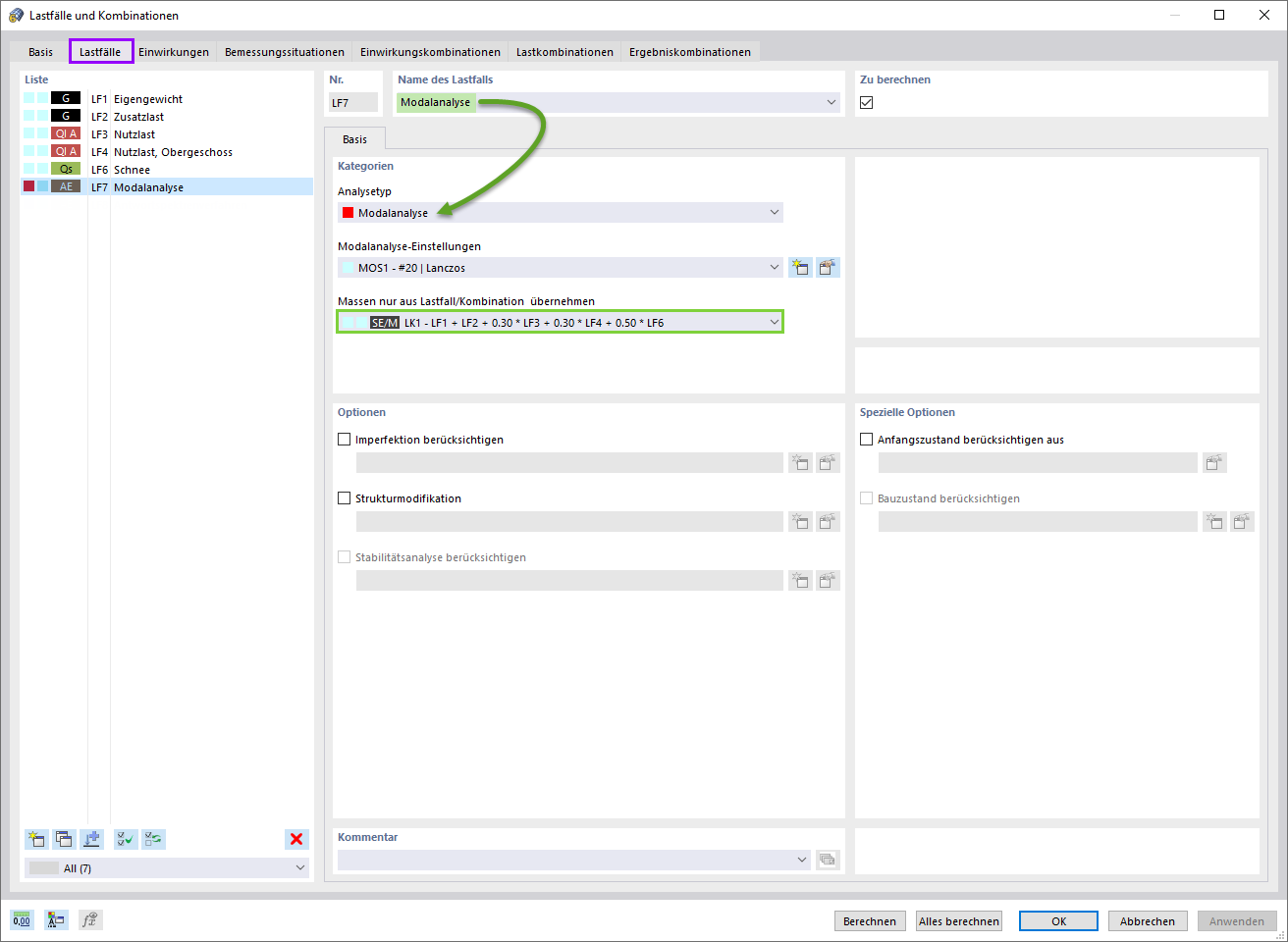Modalanalyse als Lastfall