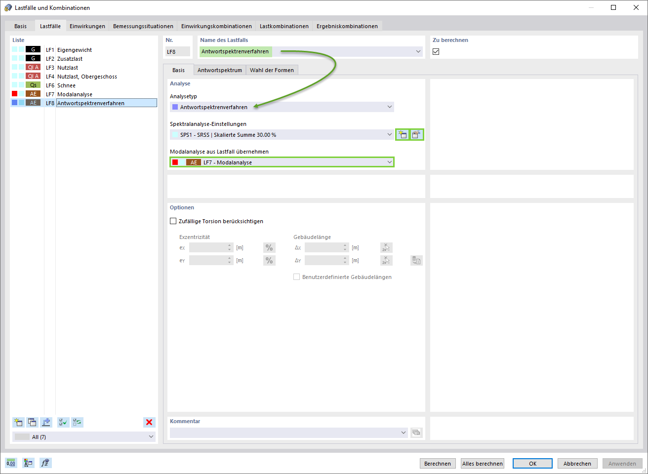 Antwortspektrenverfahren als Lastfall