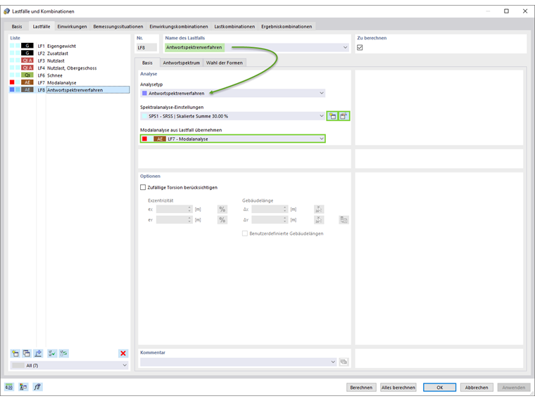 Antwortspektrenverfahren als Lastfall