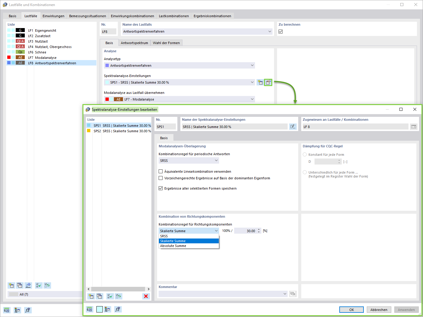 Spektralanalyse-Einstellungen