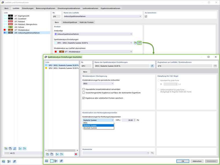 Spektralanalyse-Einstellungen