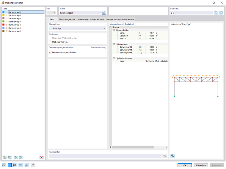 Dialog 'Stabsatz bearbeiten', Bemessungseigenschaften für Stahlbemessung aktiviert