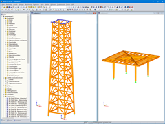Turmmodell (links) und Kanzel (rechts) in RFEM (© ingwh)
