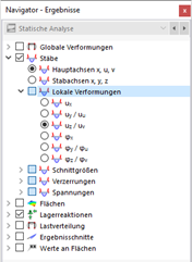 Lokale Stabverformungen im Navigator auswählen