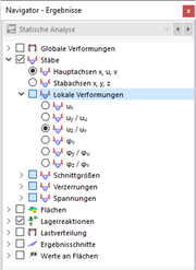 Lokale Stabverformungen im Navigator auswählen