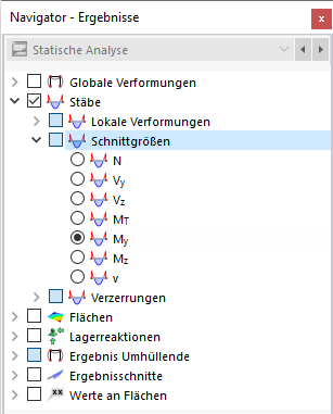 Stabschnittgrößen im Navigator auswählen