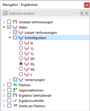 Stabschnittgrößen im Navigator auswählen