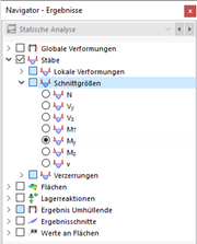 Stabschnittgrößen im Navigator auswählen