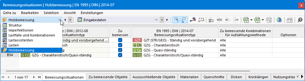 Tabellen für Holzbemessung