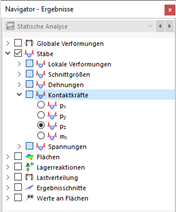 Stab-Kontaktkräfte im Navigator auswählen