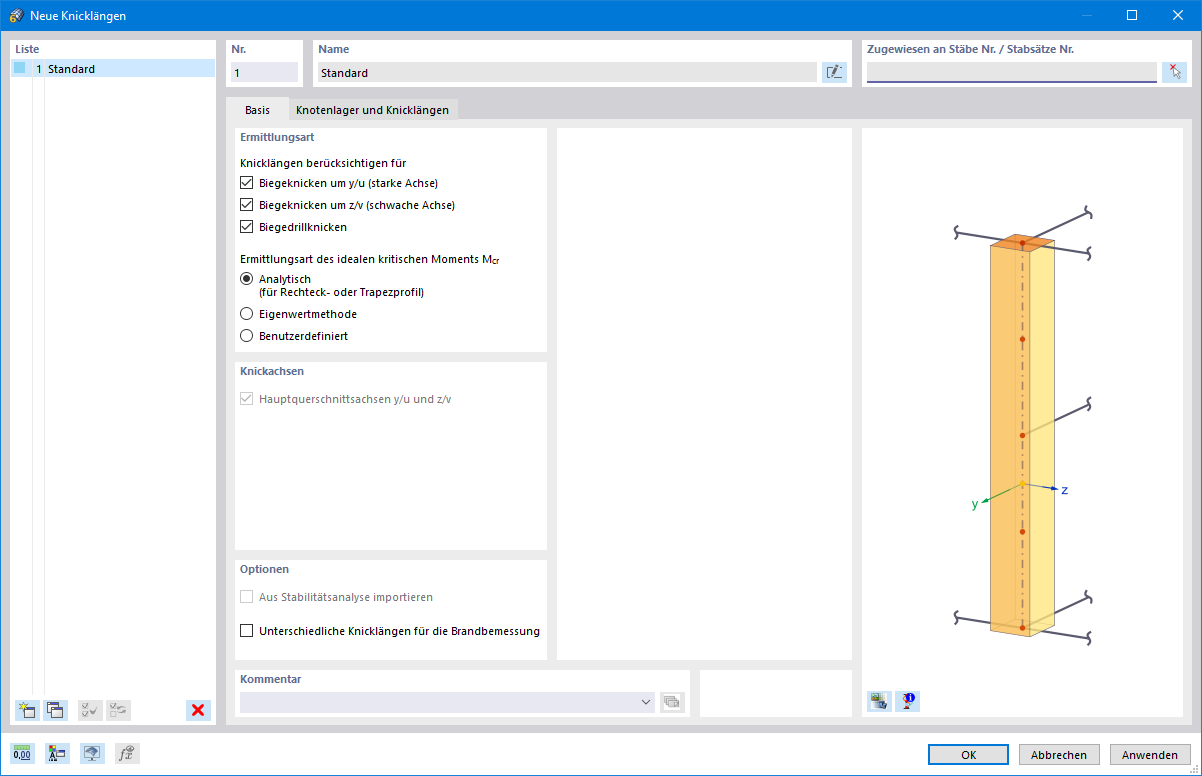 Dialog 'Neue Knicklängen'