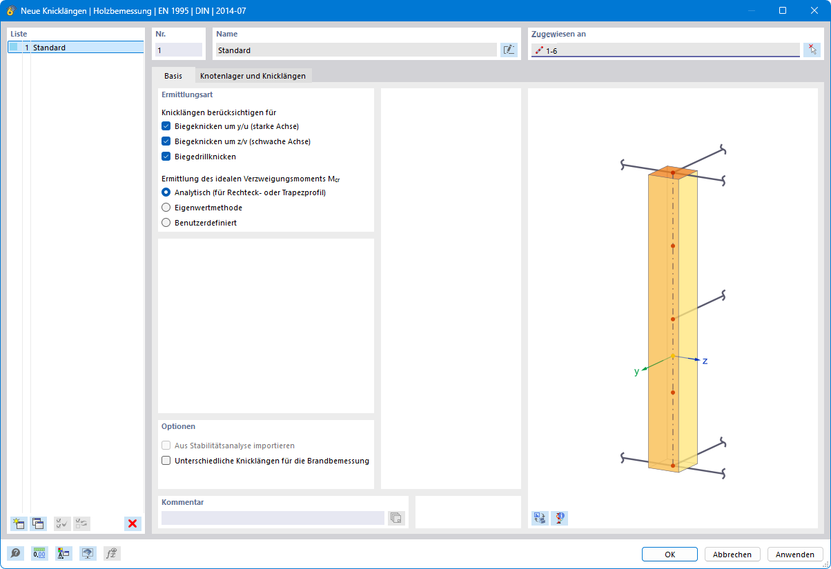Dialog 'Neue Knicklängen'