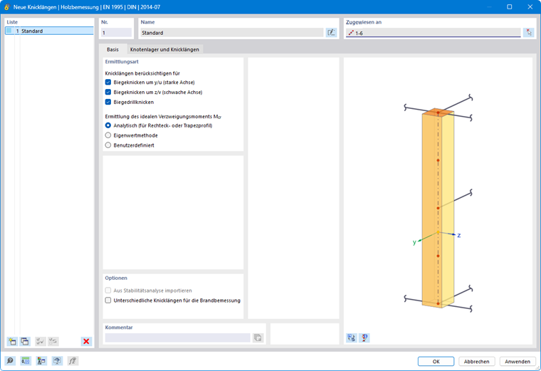 Dialog 'Neue Knicklängen'