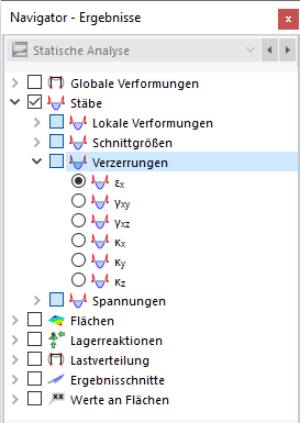 Stabverzerrungen im Navigator auswählen