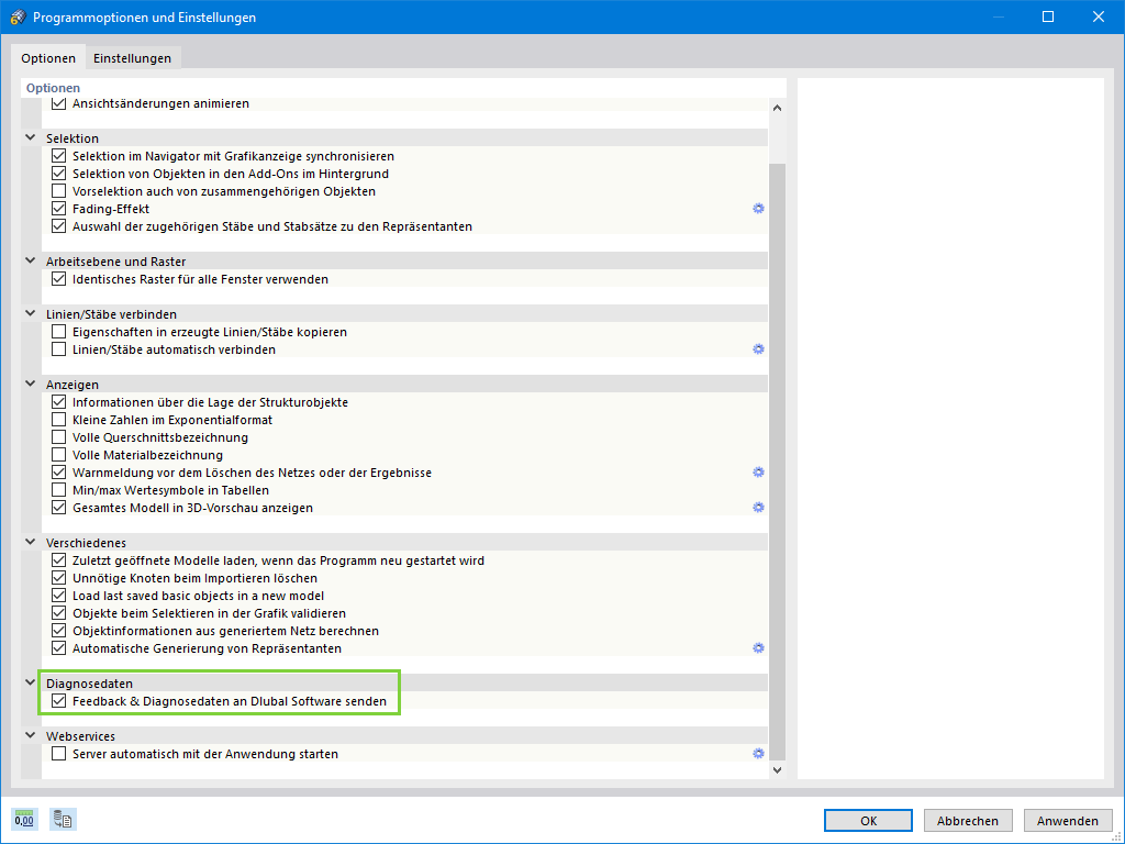 Übermittlung von Diagnosedaten zustimmen bzw. ablehnen