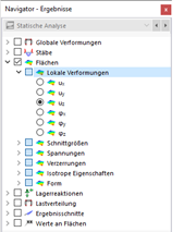 Lokale Flächenverformungen im Navigator auswählen