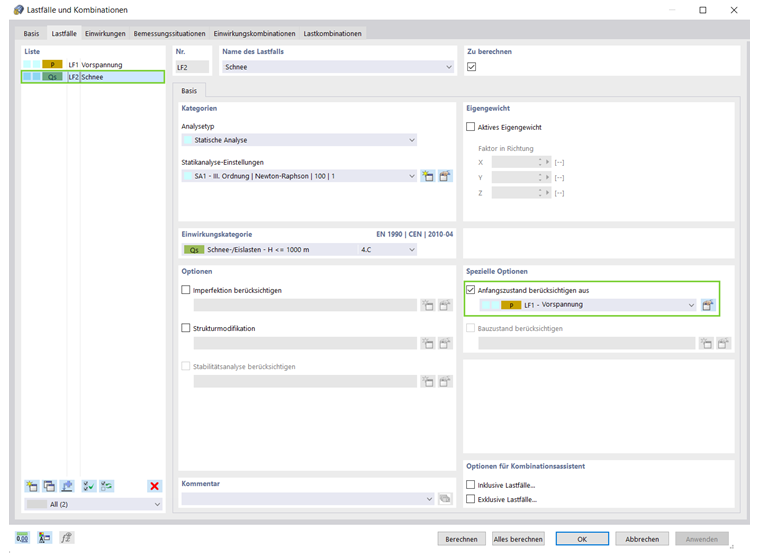 Berücksichtigung des Anfangszustandes aus dem Formfindungslastfall