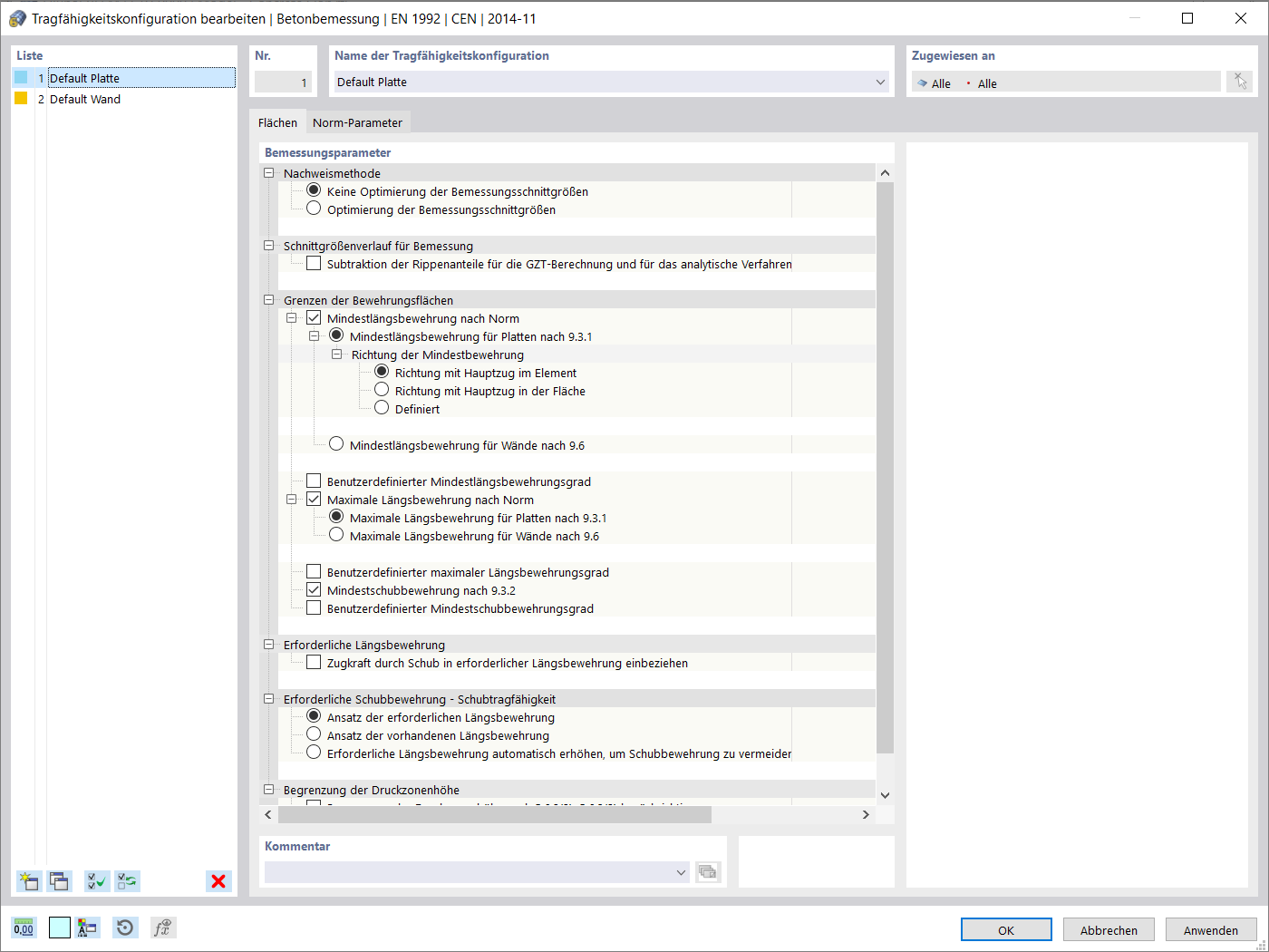 Tragfähigkeitskonfiguration