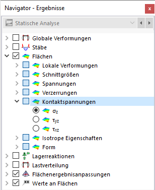 Kontaktspannungen im Navigator auswählen