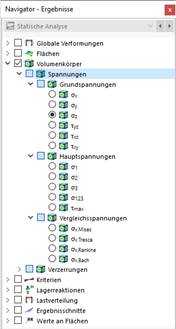 Volumenspannungen im Navigator auswählen