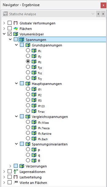Volumenspannungen im Navigator auswählen