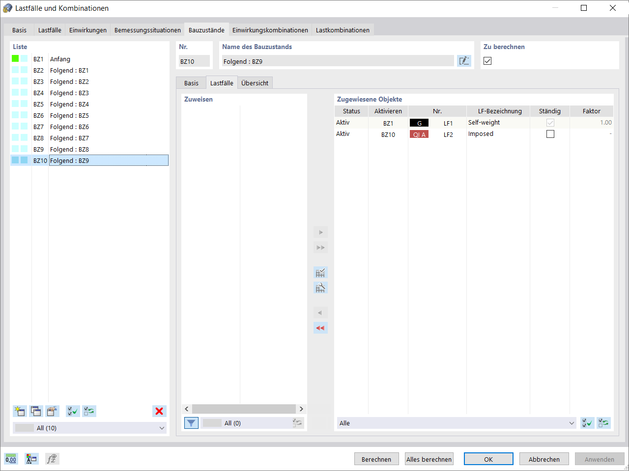 Zuordnung der Lasten in den Bauzuständen