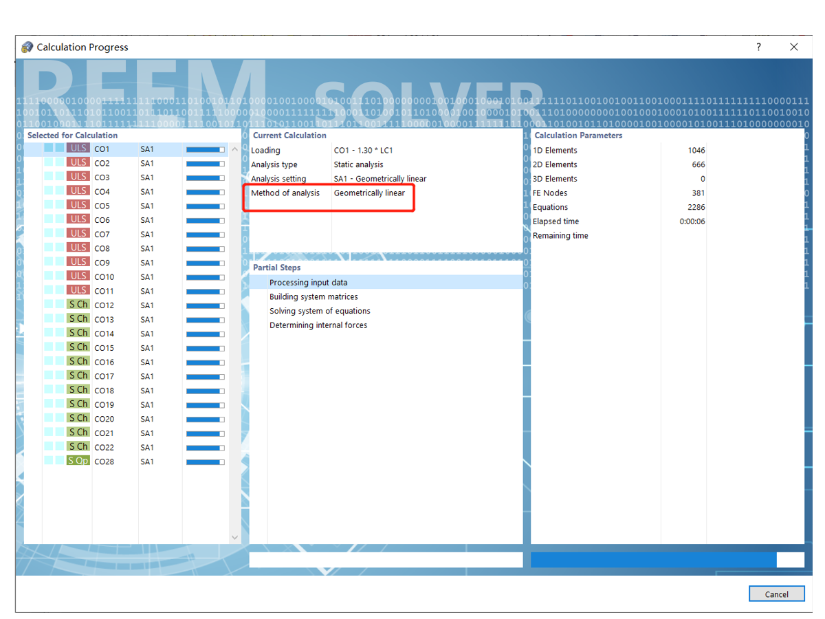 FAQ 005137 | Wenn ich die Kombinationen mit der geometrischen linearen Methode analysiere, scheint es, dass die parallele Berechnung funktioniert.Wenn ic